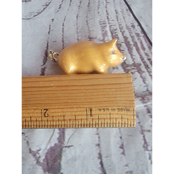 Vintage Brushed Enamel Pig Brooch With Crystal Eye Shiny Silver Tone Metal Lapel - Picture 6 of 6